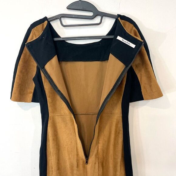 Vanilia Faux Fur Colorblock Ponte Sheath Dress sz S - Picture 8 of 13